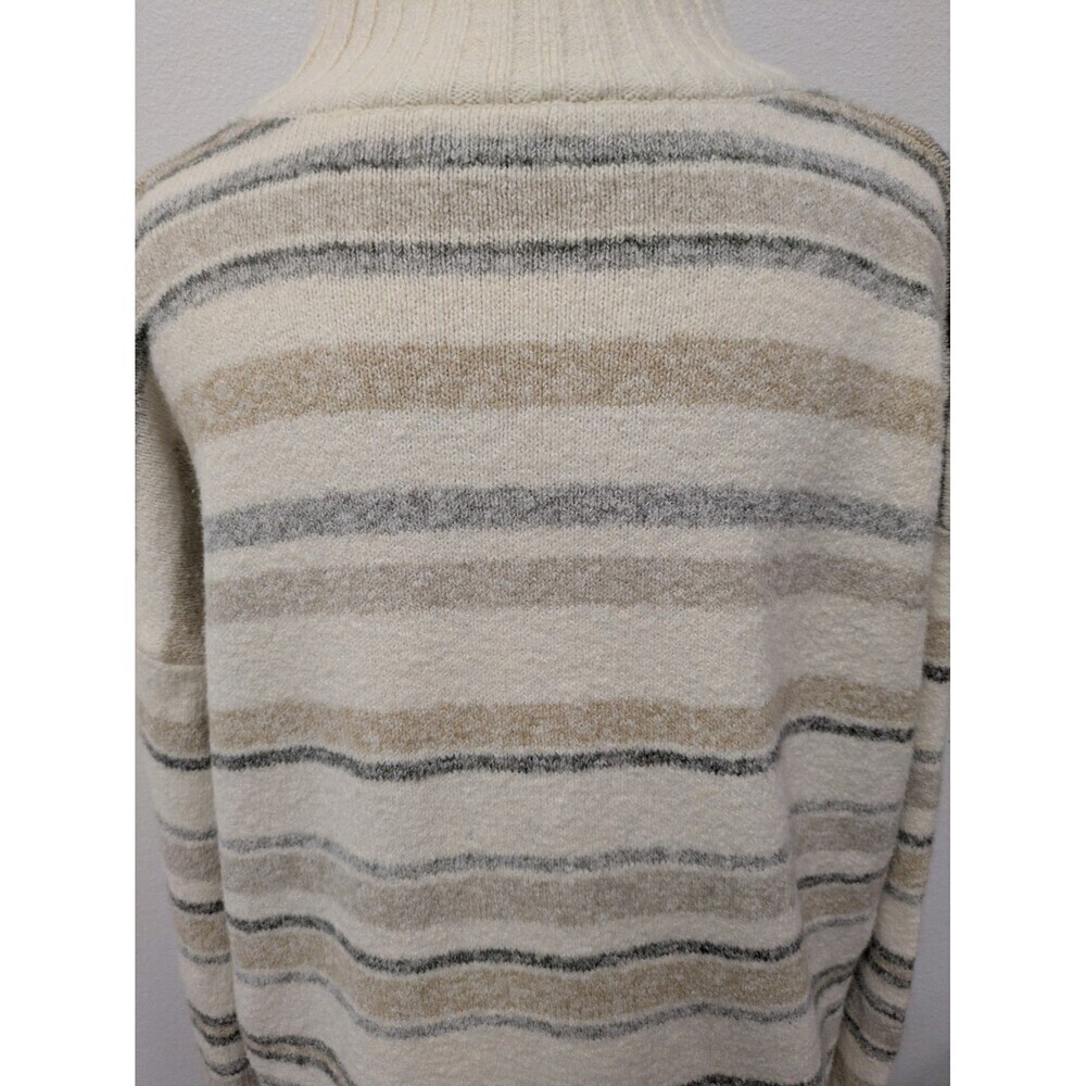 Eddie Bauer Beige Ivory Gray Striped Turtleneck Sweater sz M Classic Preppy - Picture 7 of 9
